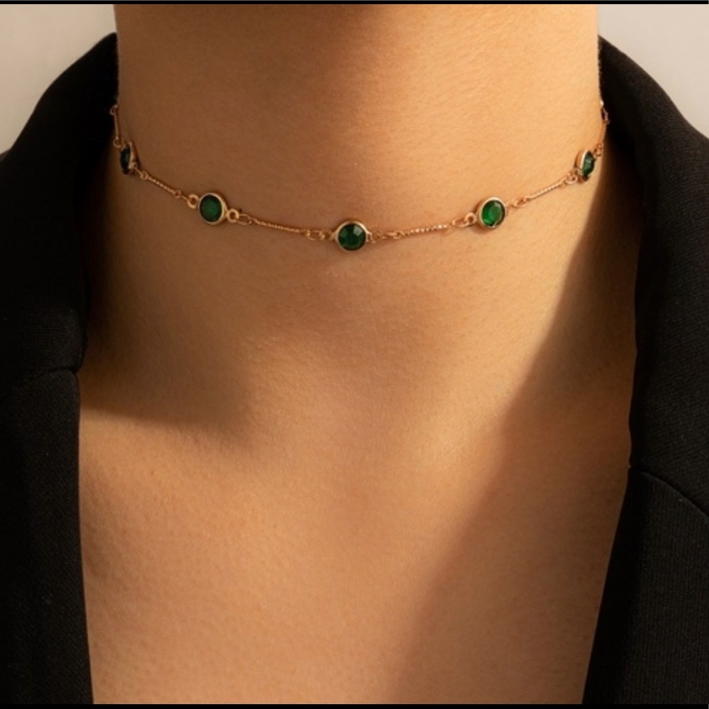 Green Rhinestone Choker Necklace